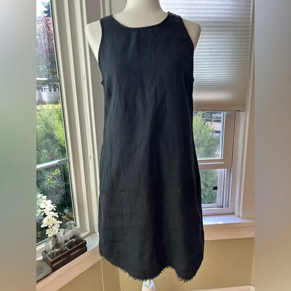 Garnet Hill | Dresses | Garnet Hill Black 0 Linen Sleeveless Mini Dress  Fringe Lagenlook Size 8 | Poshmark